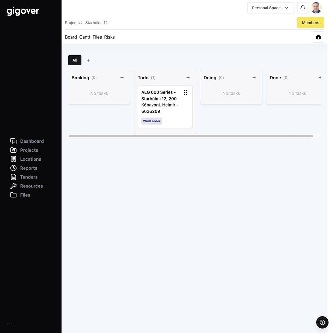 Gigover project board with backlog, todo, doing and done columns